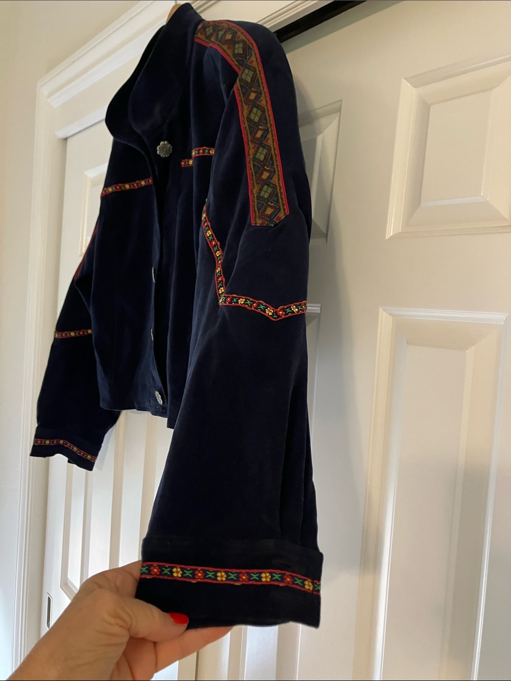 Howard Wolf Navy Embroidered Suede Bomber Jacket - Picture 4 of 9